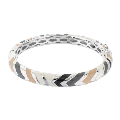 Art Deco Stackable Bangle by Lauren G Adams, silver-tone with tan and white enamel mosaic on Tampa Home & Garden Store