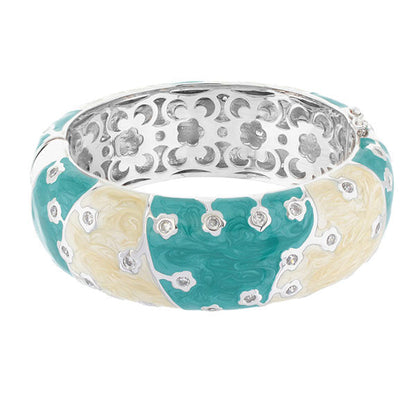Flowering Vines Bangle teal and cream enamel bracelet with crystal accents by Lauren G Adams on Tampa Home & Garden Store