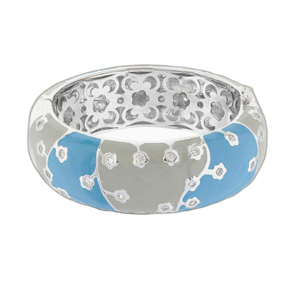 Flowering Vines Bangle bracelet by Lauren G Adams, silver-tone with blue gray enamel floral motif and crystals on Tampa Home & Garden Store
