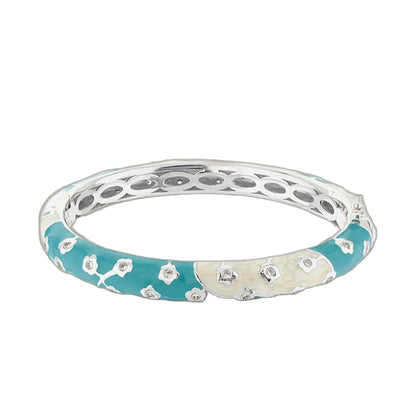Flowering Vines Bangle by Lauren G Adams, turquoise enamel bracelet with floral motifs on Tampa Home & Garden Store