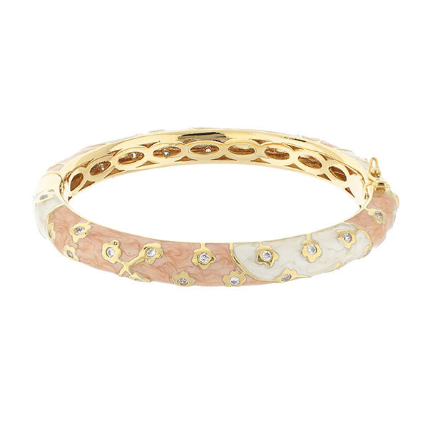 Flowering Vines Bangle by Lauren G Adams, gold enamel bracelet with pink and white segments on Tampa Home & Garden Store