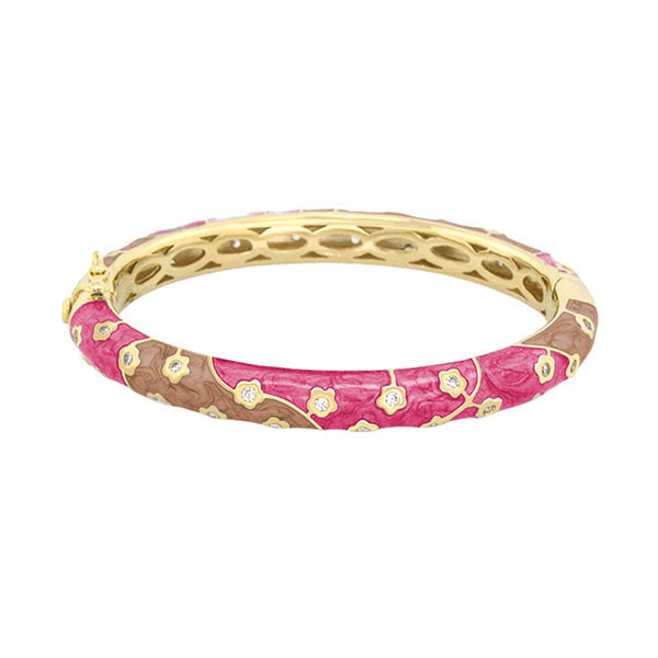Flowering Vines Bangle bracelet in pink enamel with gold-tone vines by Lauren G Adams on Tampa Home & Garden Store