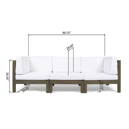 Brava X-Back 3 Seater Outdoor Sectional Sofa Set with white cushions on brown frame on Tampa Home & Garden Store