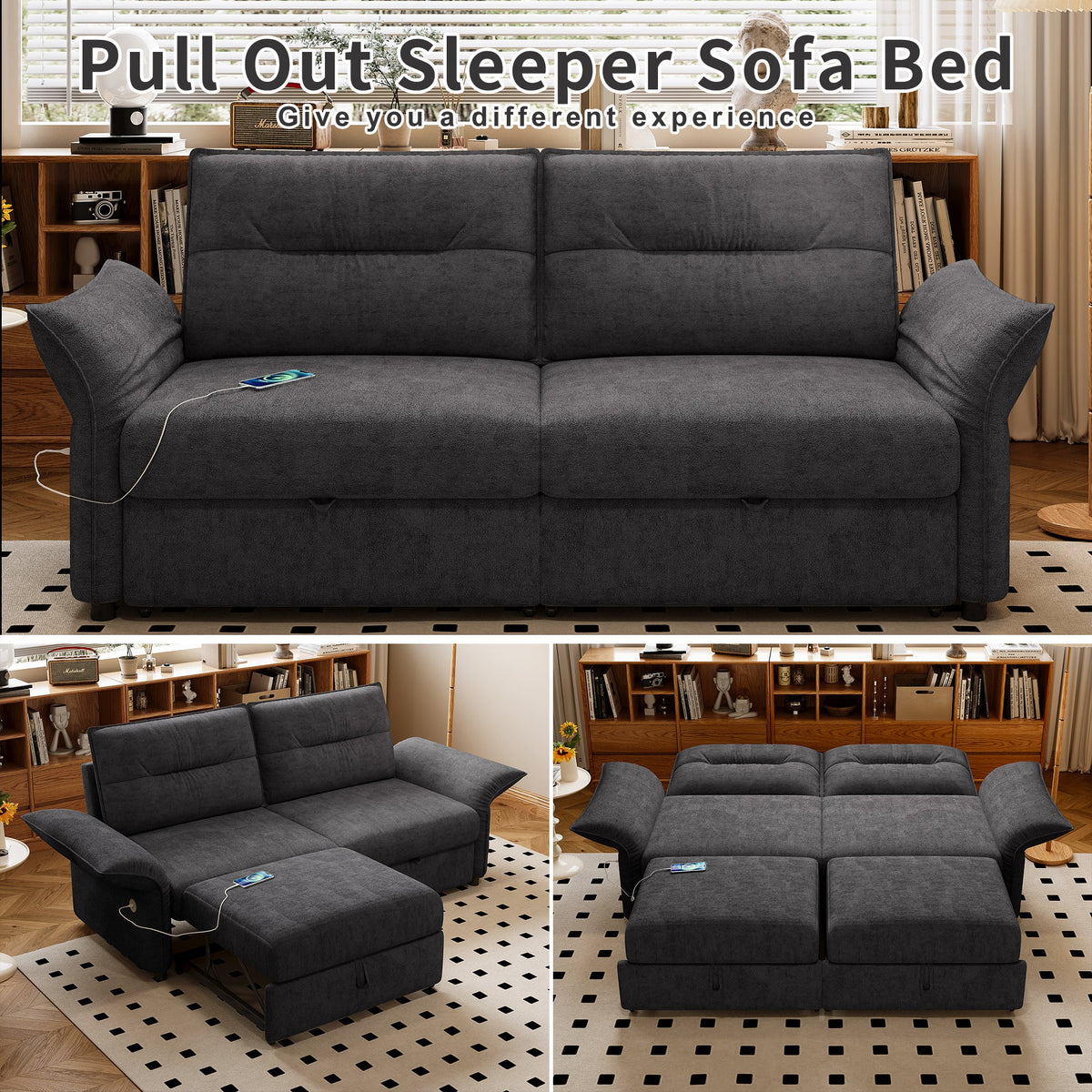 Grey Multifunctional Sofa Bed and Plush Fabric