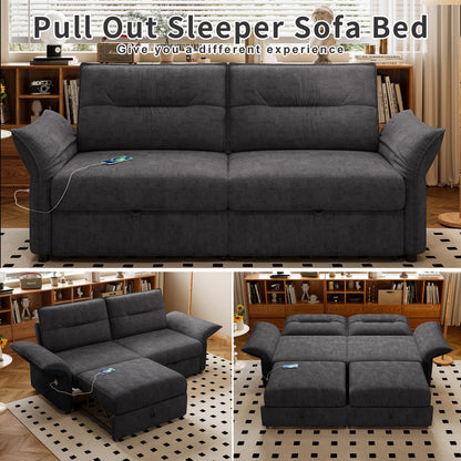 Grey Multifunctional Sofa Bed and Plush Fabric