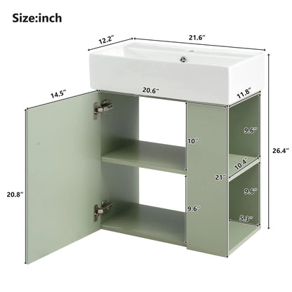 Compact Modern Floating Vanity with Ceramic Basin