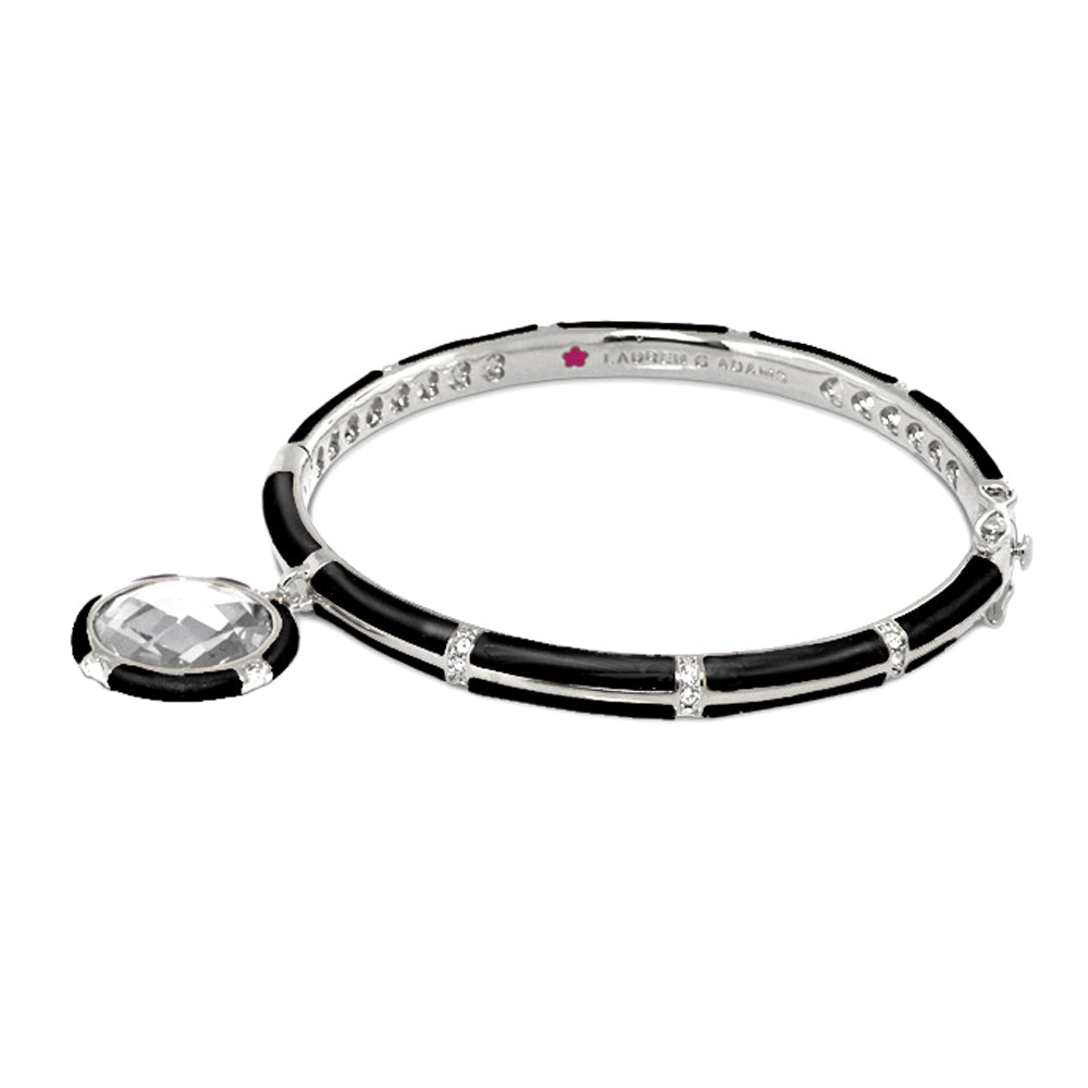 Prince Charming Bangle with enamel-framed round charm; black enamel links, crystal accents on Tampa Home & Garden Store