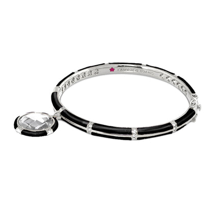 Prince Charming Bangle with enamel-framed round charm; black enamel links, crystal accents on Tampa Home & Garden Store