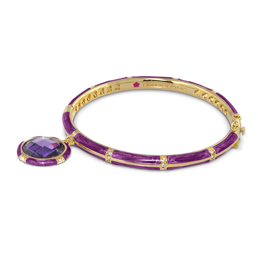 Prince Charming Bangle enamel-framed round charm, purple enamel on gold bracelet, Lauren G Adams on Tampa Home & Garden Store