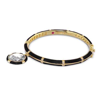 Prince Charming Bangle enamel round charm on gold bracelet with black enamel and crystals on Tampa Home & Garden Store