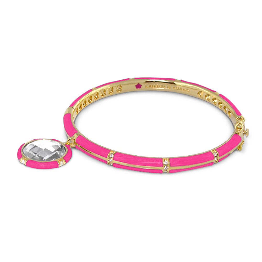 Prince Charming Bangle pink enamel bracelet gold-tone band crystal charm Lauren G Adams on Tampa Home & Garden Store