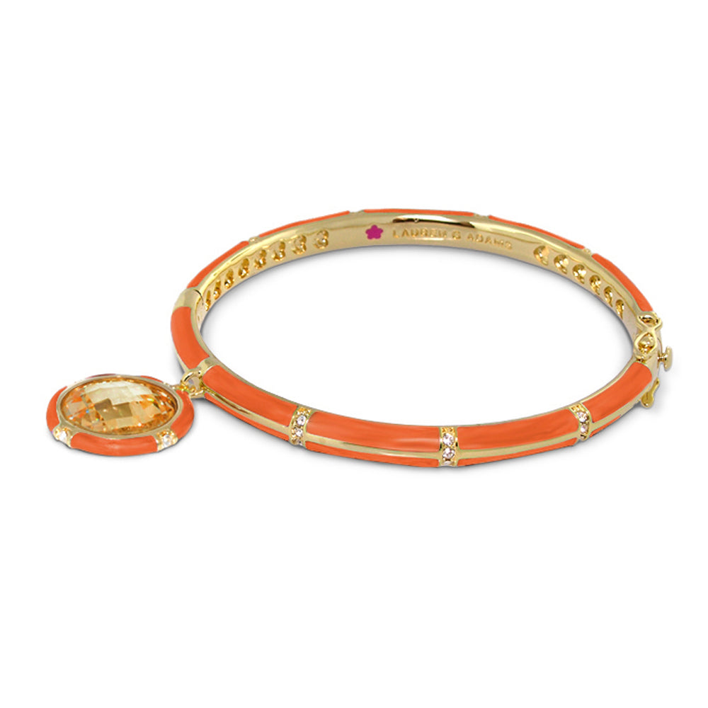 Prince Charming Bangle orange enamel bracelet with gold-tone links and round charm on Tampa Home & Garden Store