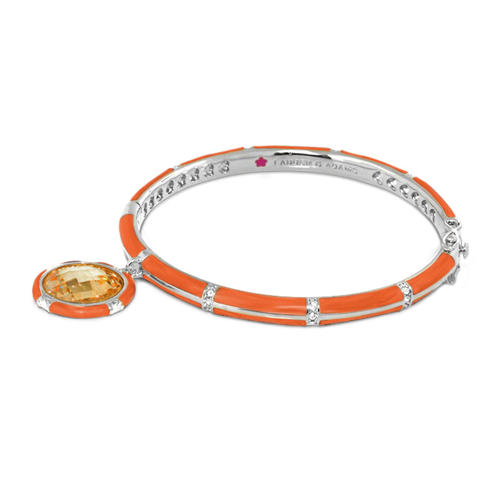 Prince Charming Bangle by Lauren G Adams, orange enamel bracelet with accents and amber charm on Tampa Home & Garden Store