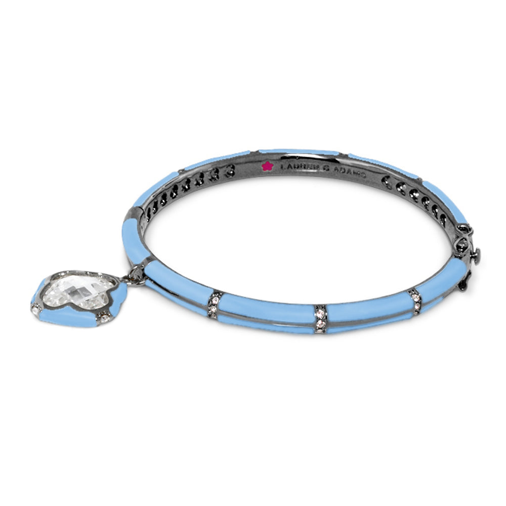 Prince Charming Clover Bangle Lauren G Adams blue enamel with crystal spacers and heart charm on Tampa Home & Garden Store
