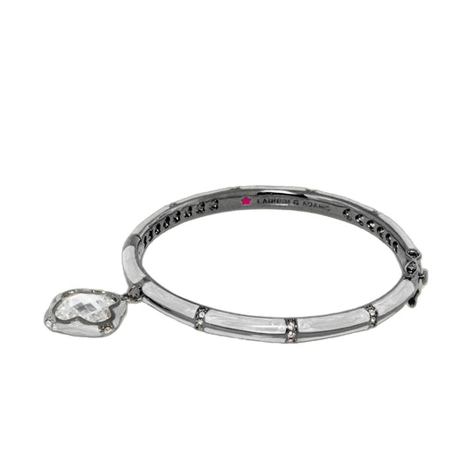 Prince Charming Clover Bangle by Lauren G Adams—silver bracelet with pave stones and heart charm on Tampa Home & Garden Store