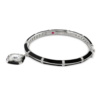 Prince Charming Clover Bangle black enamel links with crystal pendant on silver tone on Tampa Home & Garden Store