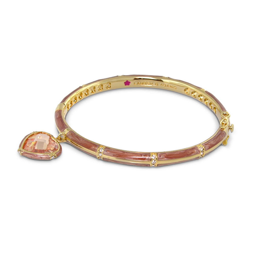 Prince Charming Heart Bangle by Lauren G Adams, gold bracelet with pink inlays and heart charm on Tampa Home & Garden Store