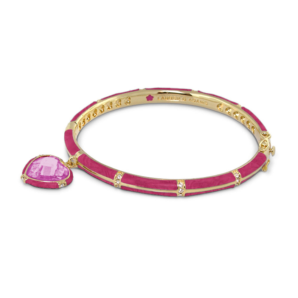 Prince Charming Heart Bangle by Lauren G Adams, pink enamel segmented bracelet with heart charm on Tampa Home & Garden Store