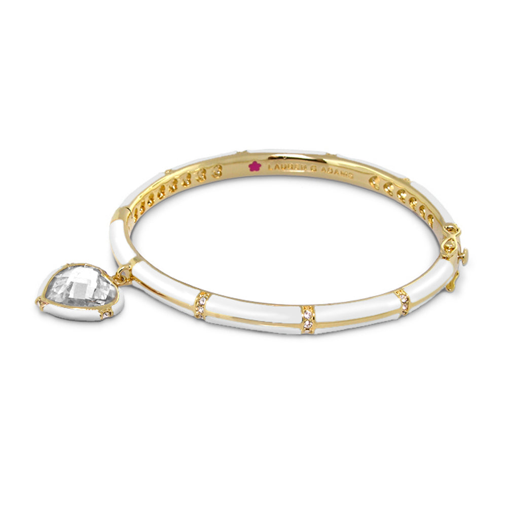 Prince Charming Heart Bangle by Lauren G Adams, gold-tone with white enamel and crystal heart on Tampa Home & Garden Store