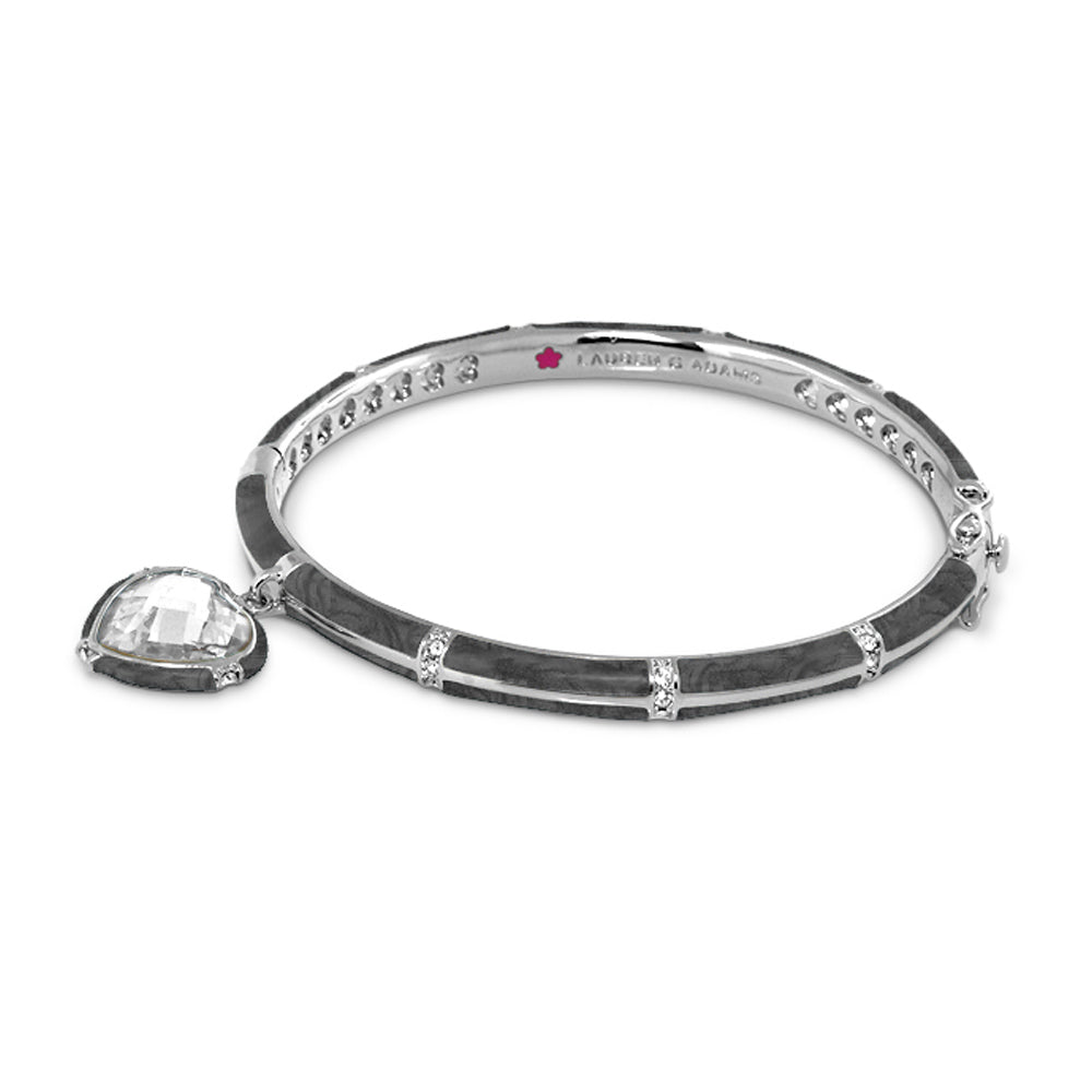 Prince Charming Heart Bangle Lauren G Adams; silver bracelet with black inlay, crystal accents, charm on Tampa Home & Garden Store