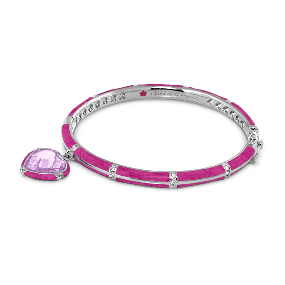 Prince Charming Heart Bangle pink enamel with crystal accents and pink heart pendant by Lauren G Adams on Tampa Home & Garden Store