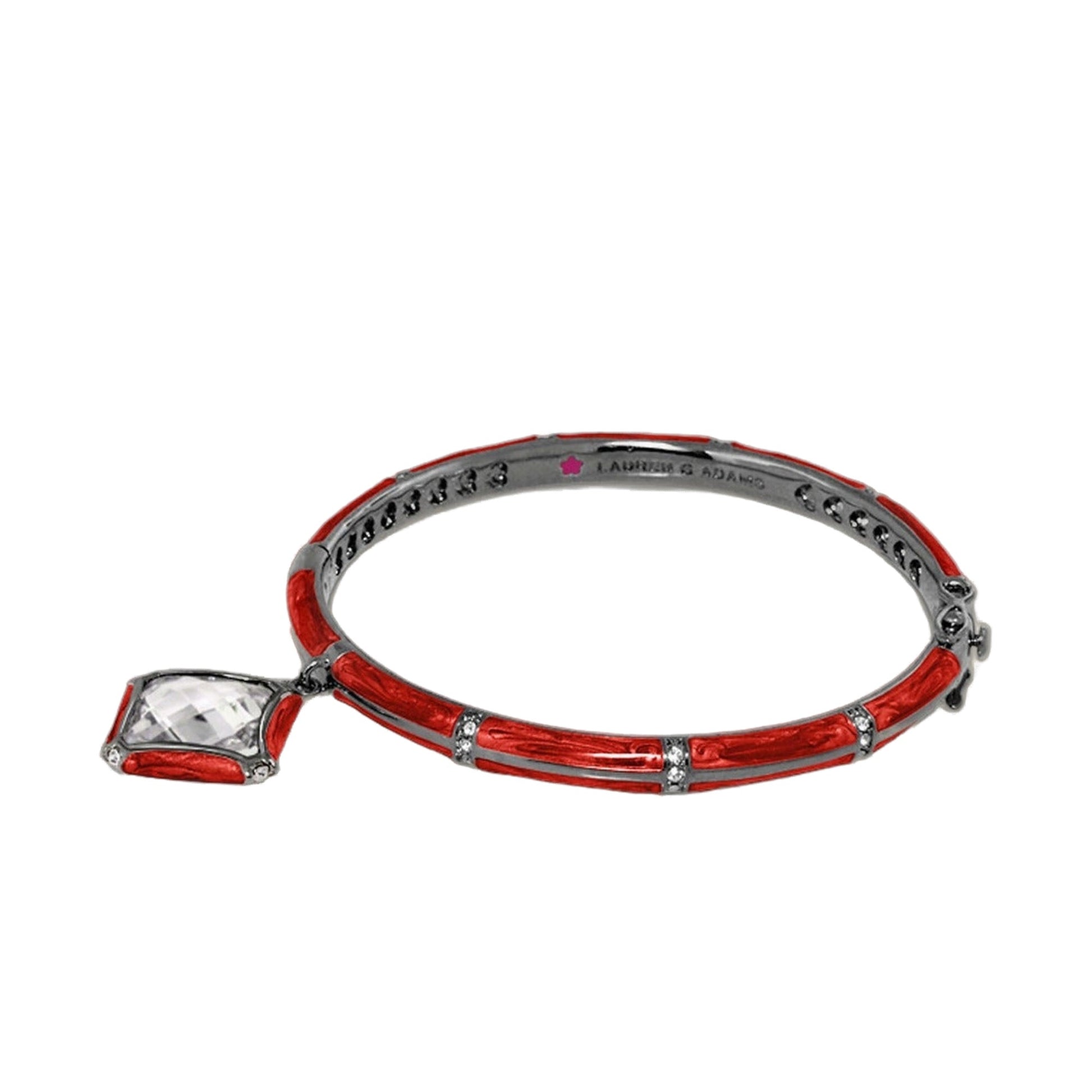 Prince Charming Square Bangle by Lauren G Adams, red enamel and silver bracelet with crystals on Tampa Home & Garden Store