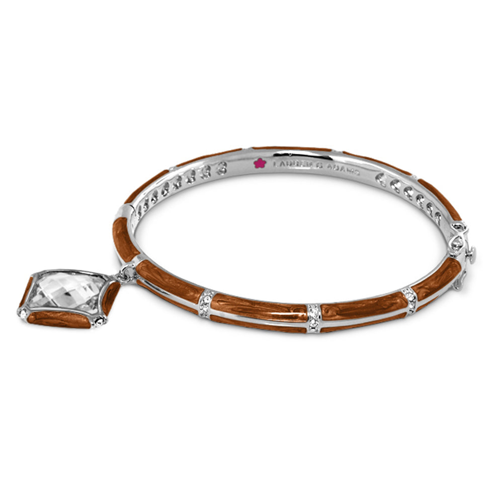 Prince Charming Square Bangle bracelet by Lauren G Adams with silver band, brown wood inlays and a square crystal pendant on Tampa Home & Garden Store