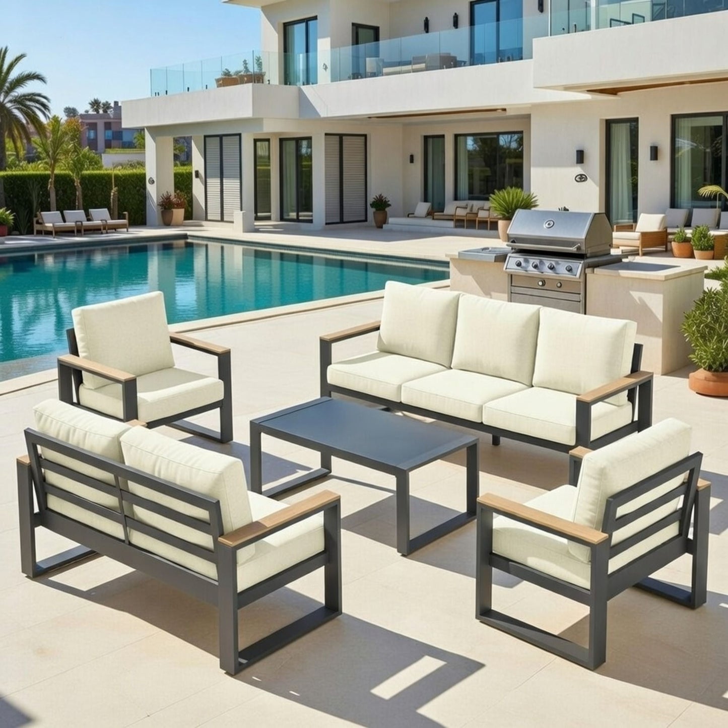 Modern Outdoor Sofa Set with the Coffee Table