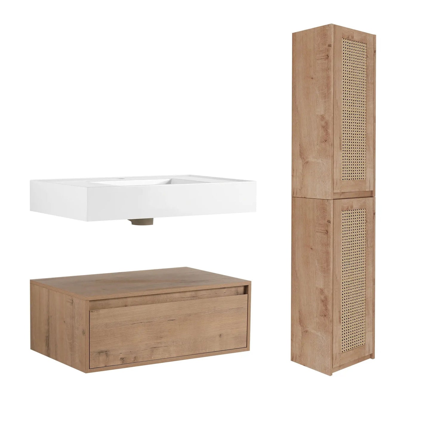 Wall Mounted Vanity With Resin Sink and Oak