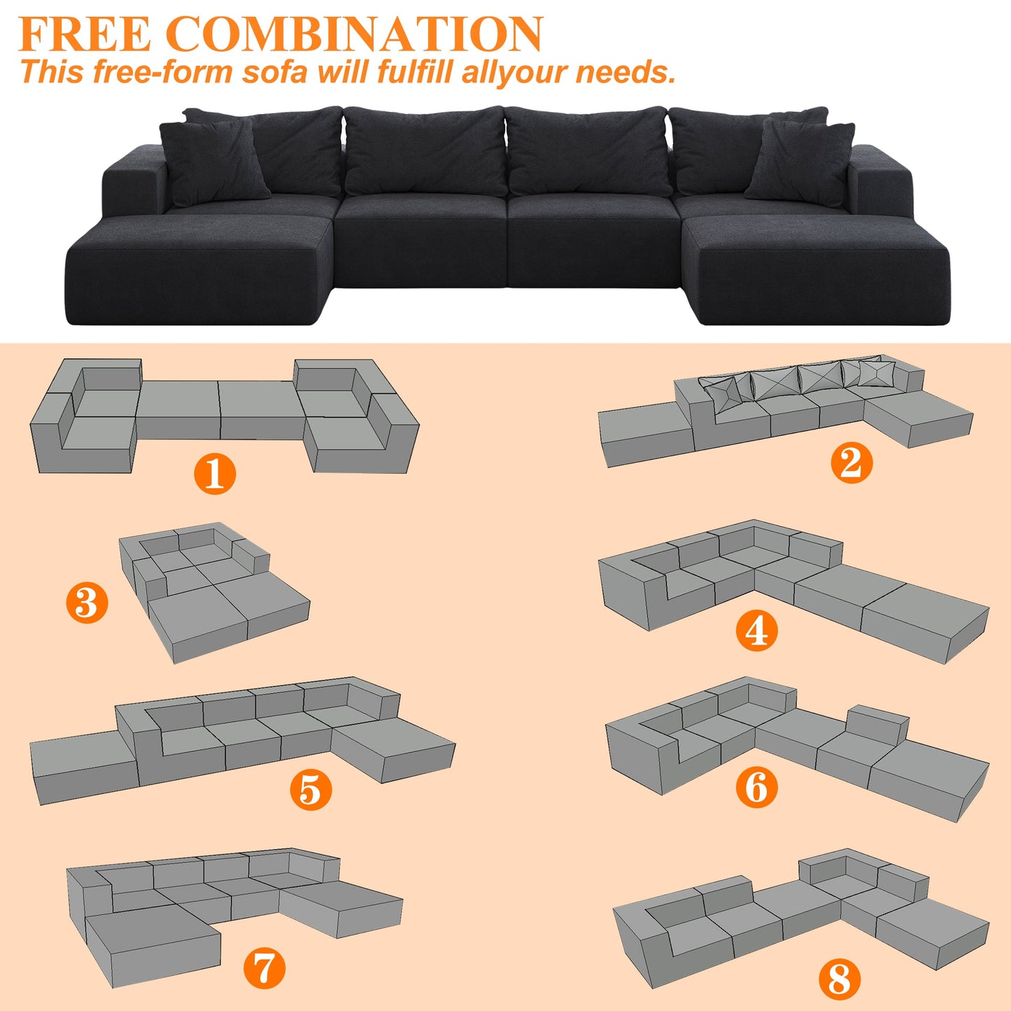 Modern Chenille Fabric Cloud Sofa and Set