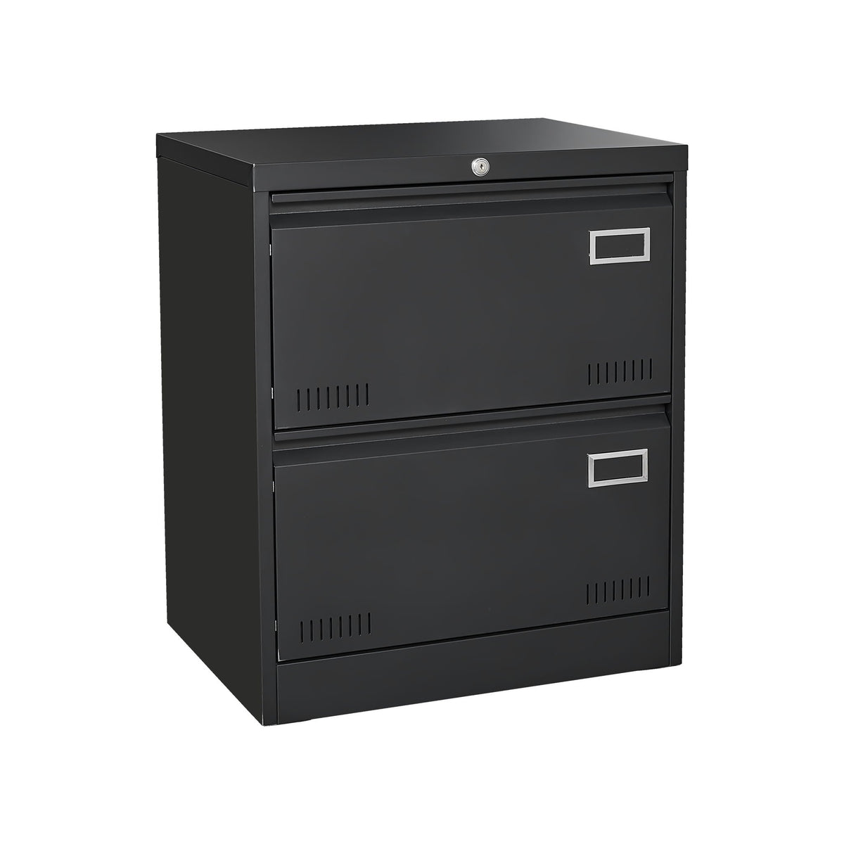 Black metal 2-drawer filing cabinet by HouseOfZazla with lock and label holder on Tampa Home & Garden Store