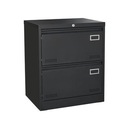 Black metal 2-drawer filing cabinet by HouseOfZazla with lock and label holder on Tampa Home & Garden Store