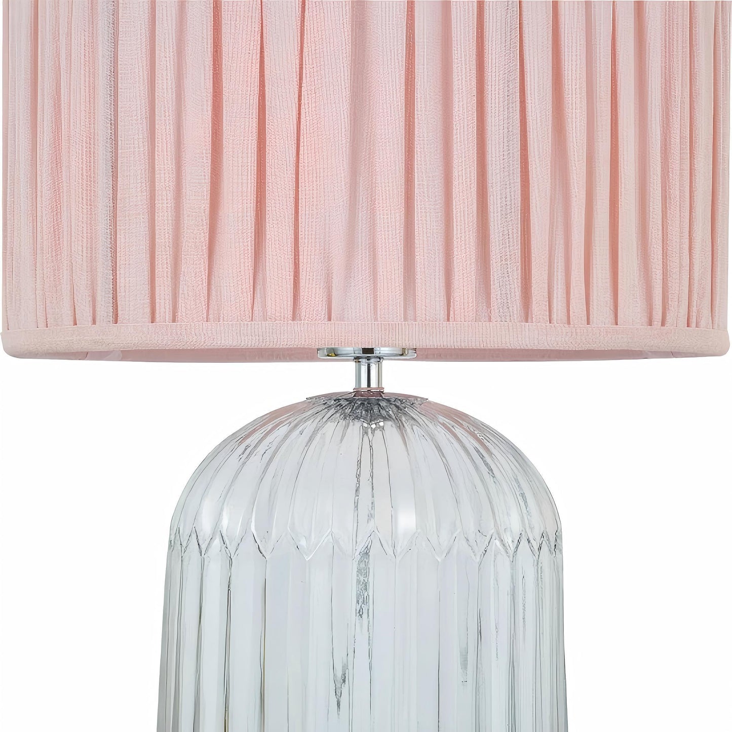 Table lamp with pink pleated shade and white marble-like base on Tampa Home & Garden Store