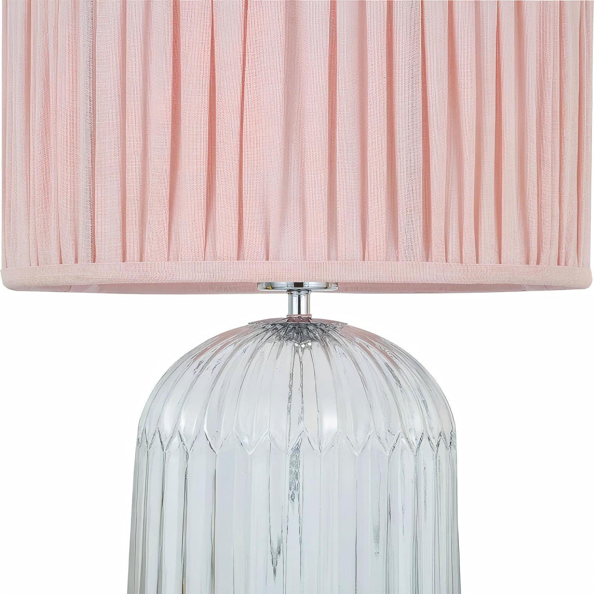 Table lamp with pink pleated shade and white marble-like base on Tampa Home & Garden Store