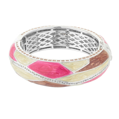 Art Deco Bangle by Lauren G Adams, enamel pink cream brown panels with crystal-studded silver band on Tampa Home & Garden Store