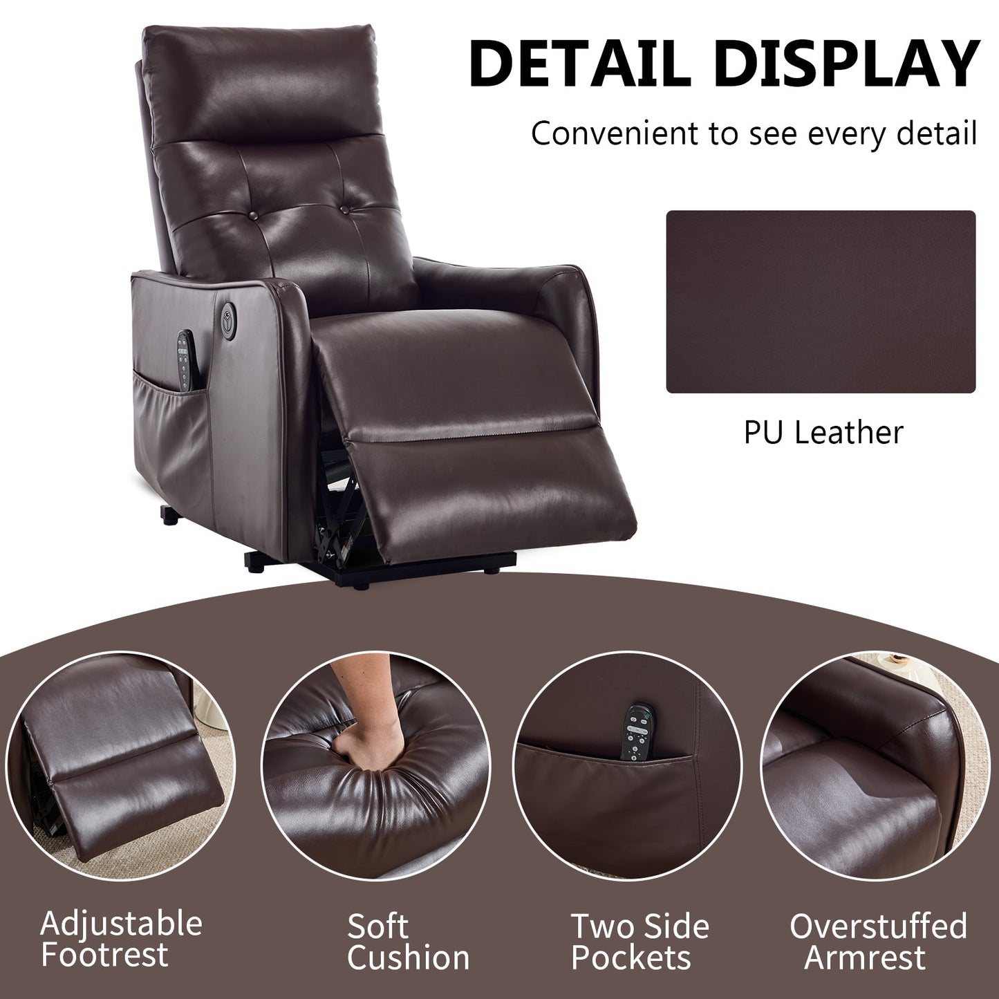 Brown PU leather single-motor lift recliner chair with massage and heat by HouseOfZazla on Tampa Home & Garden Store