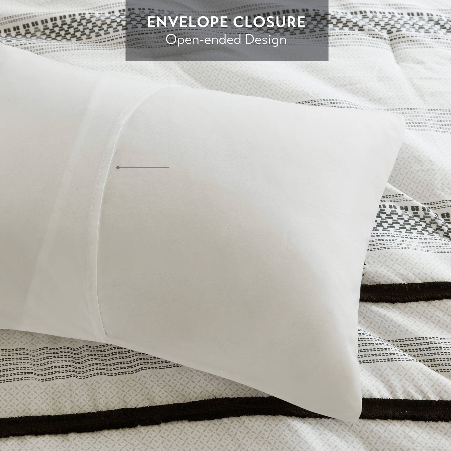 7 Piece Stripe Comforter Set white comforter with striped backing and 2 pillows on bed on Tampa Home & Garden Store