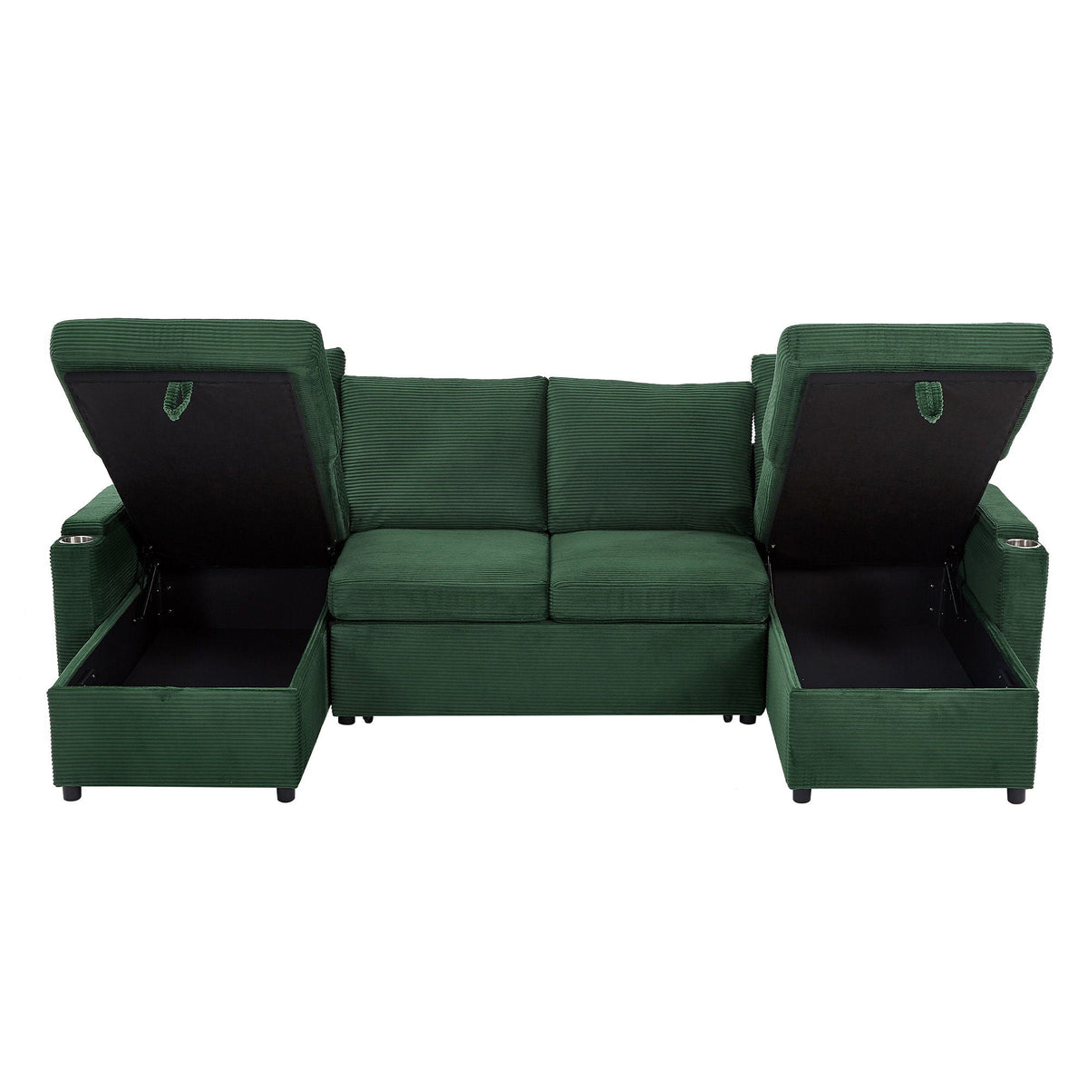 HouseOfZazla U Shaped Sleeper Sectional in green corduroy with ottomans and USB ports on Tampa Home & Garden Store
