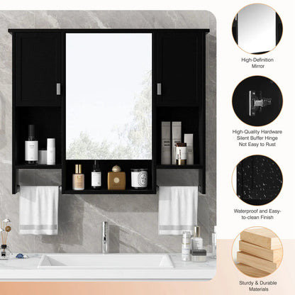 Wall-mounted medicine cabinet with mirror and towel bar in black by Unique Piece Furniture on Tampa Home & Garden Store