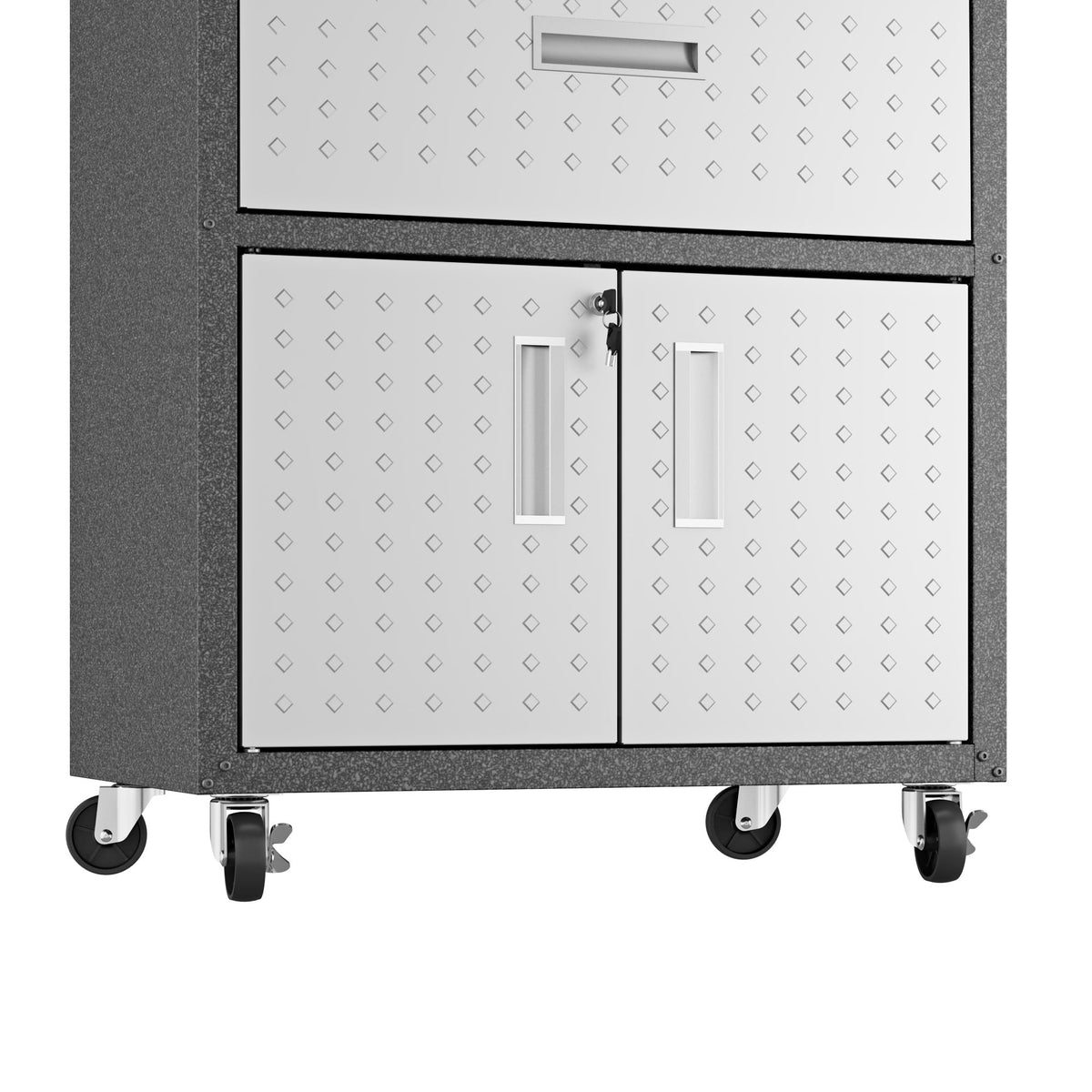 Mobile Garage Cabinet with Locking System gray white gray metal doors on casters HouseOfZazla on Tampa Home & Garden Store