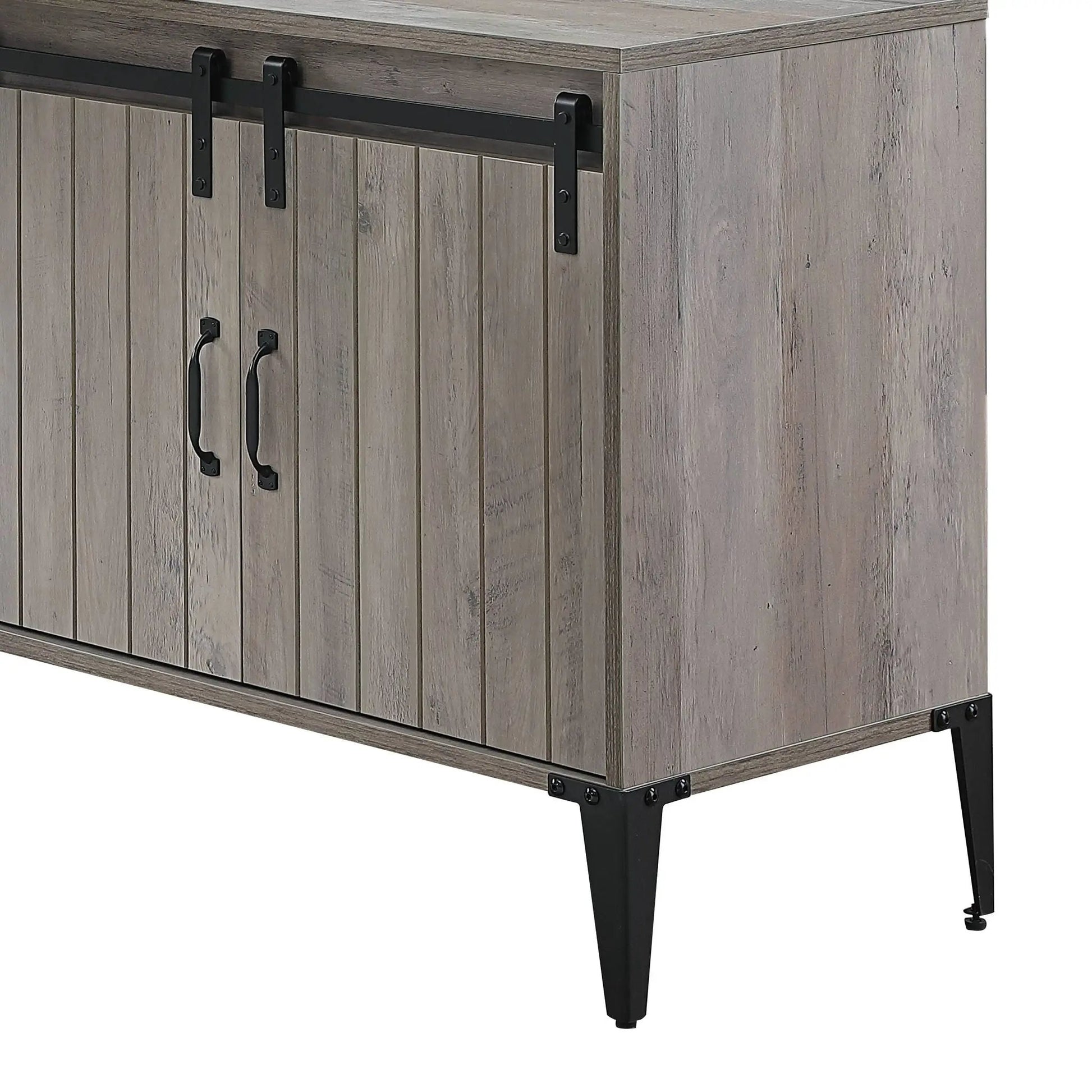 Zakwani Writing Desk wood with rustic gray finish and black sliding barn hardware, corner desk on Tampa Home & Garden Store