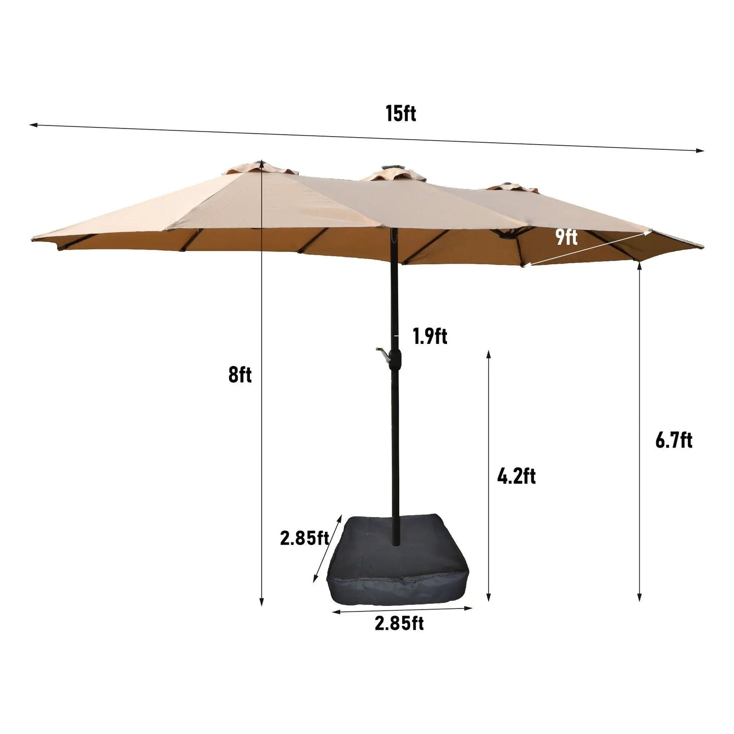 Double-Sided Outdoor Market Umbrella With Lights And Base beige canopy by Unique Piece Furniture on Tampa Home & Garden Store
