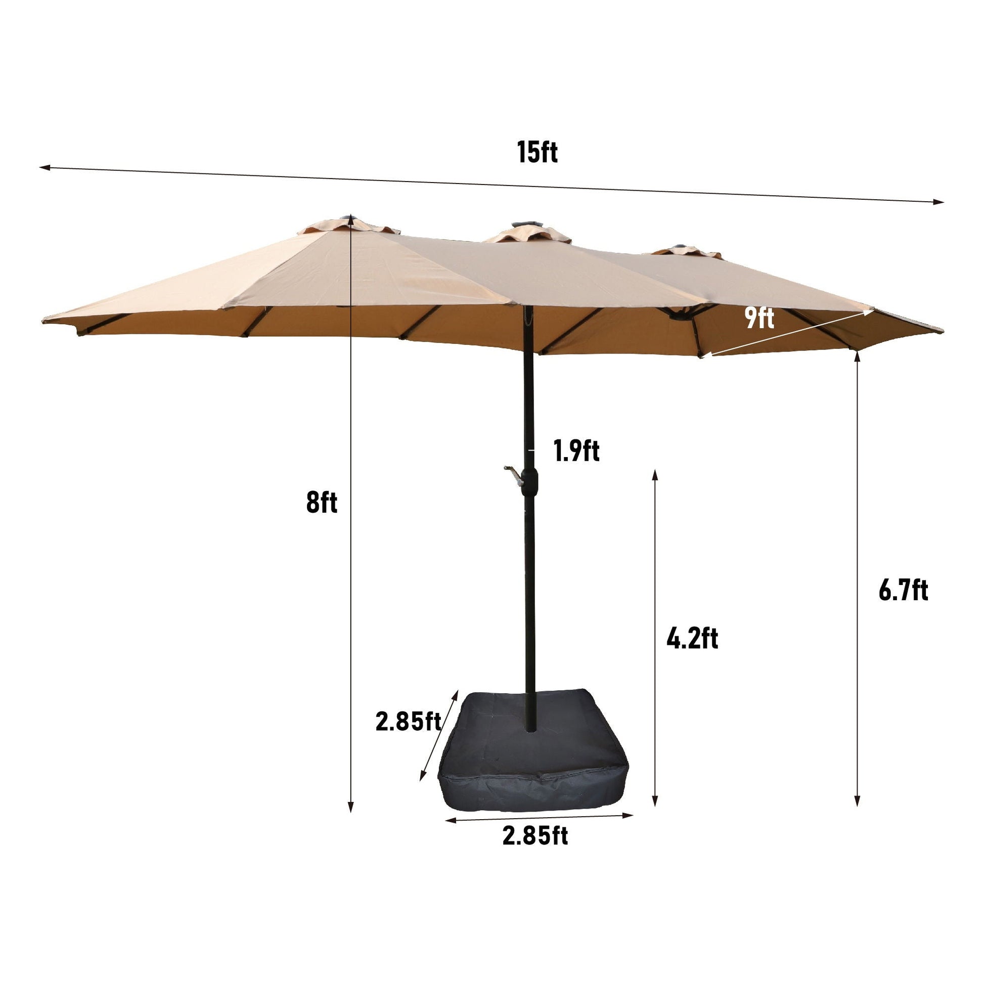 Double-Sided Outdoor Market Umbrella With Lights And Base beige canopy 15ft span pole HouseOfZazla on Tampa Home & Garden Store
