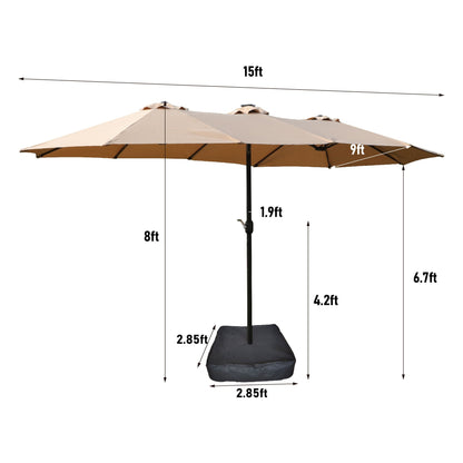 Double-Sided Outdoor Market Umbrella With Lights And Base beige canopy 15ft span pole HouseOfZazla on Tampa Home & Garden Store