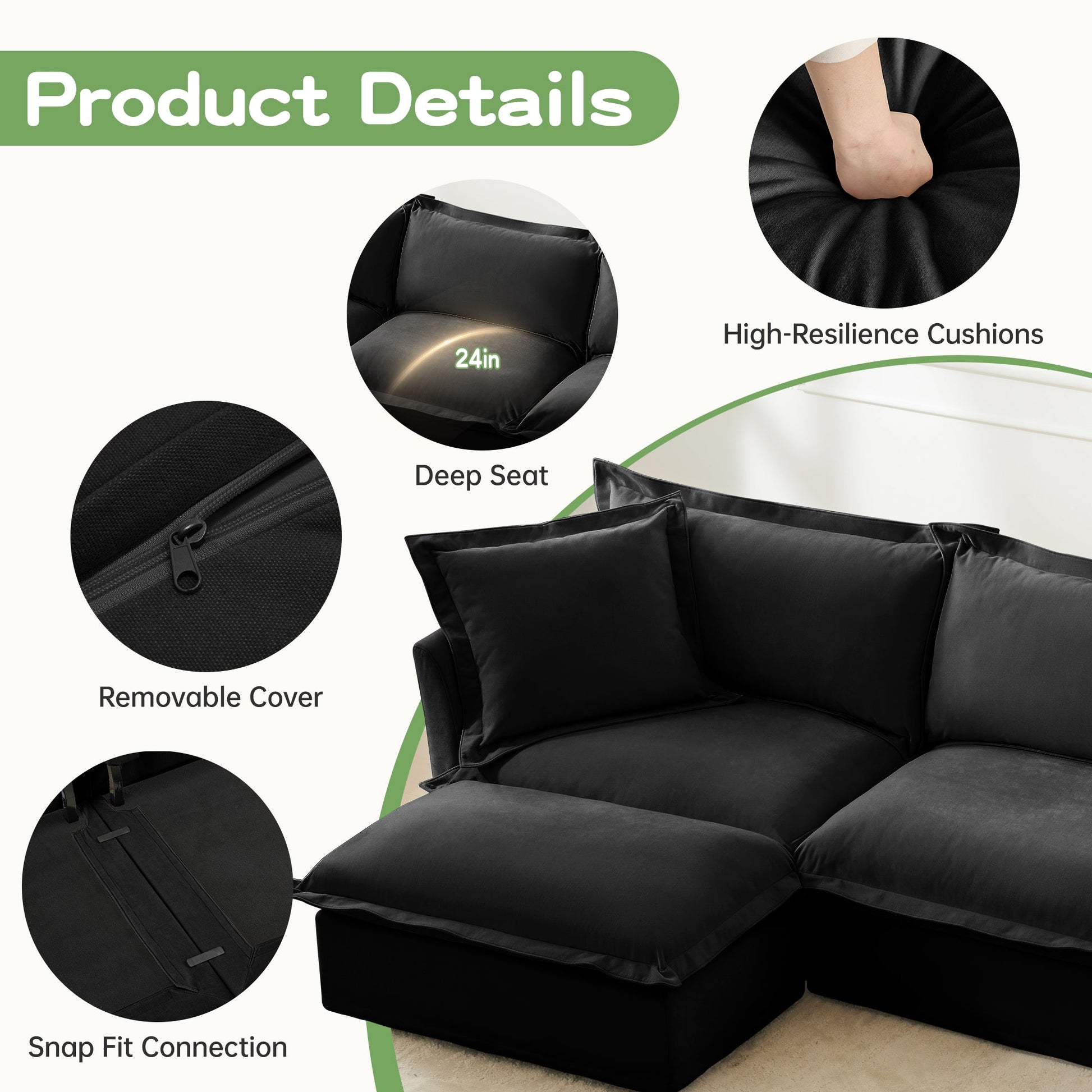 Upholstered slipcovered armchair with ottoman in black fabric by HouseOfZazla, removable cover on Tampa Home & Garden Store