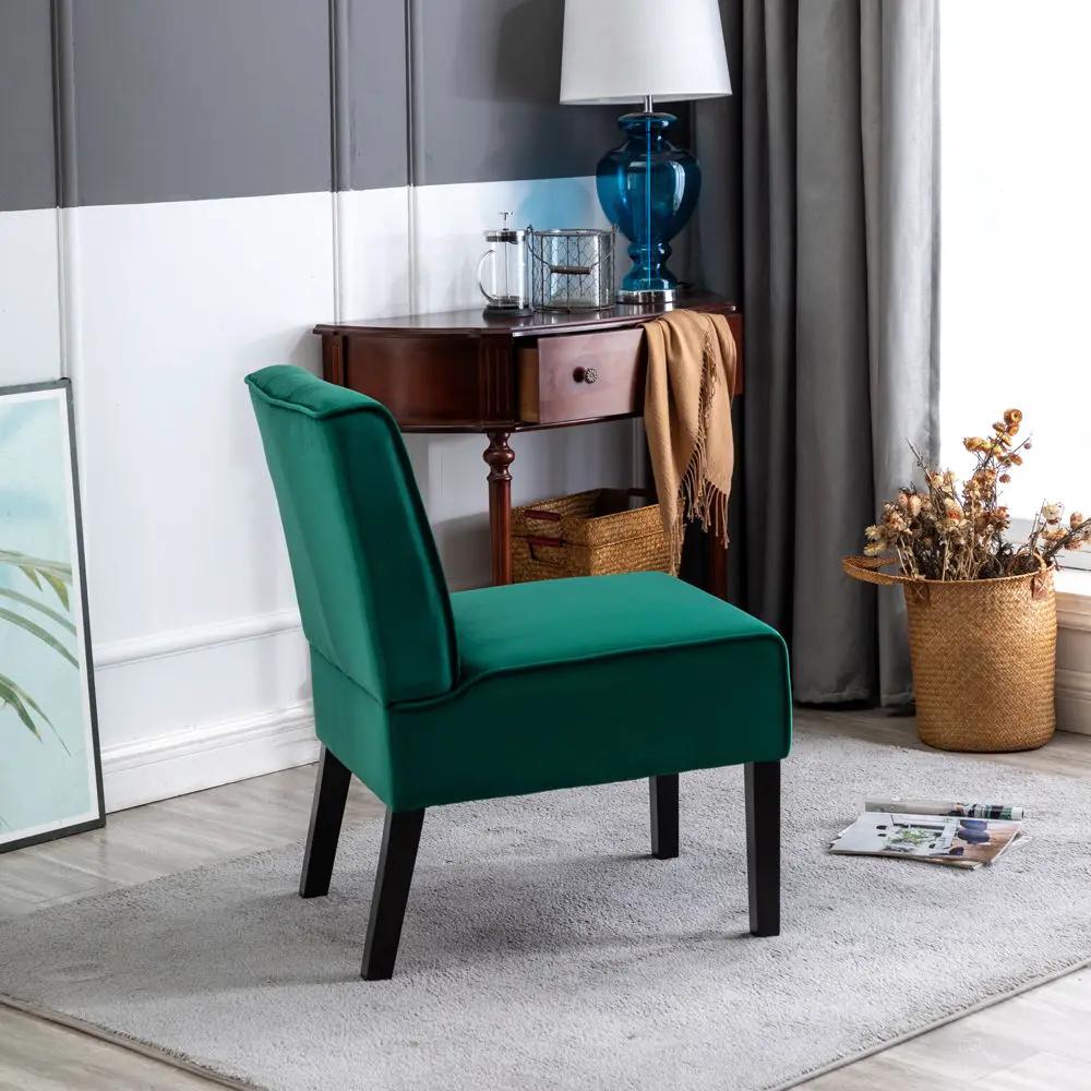 Reese armless button-tufted accent chairs set of 2 in emerald green velvet with black legs on Tampa Home & Garden Store