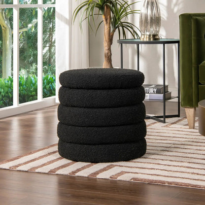 Fuji oversized round storage ottomans, black textured fabric, set of 4 on Tampa Home & Garden Store
