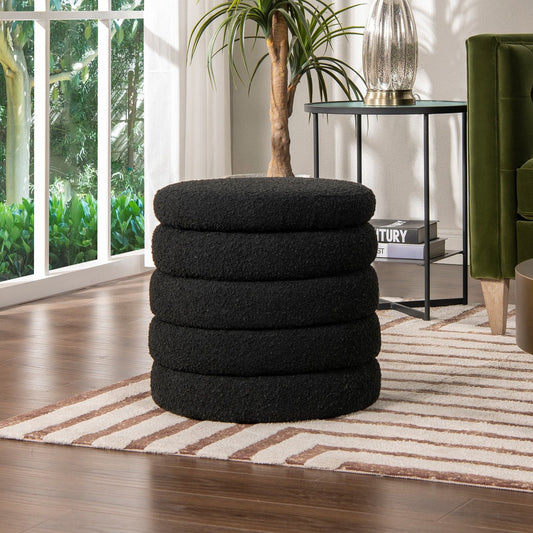 Fuji oversized round storage ottomans by HouseOfZazla, set of 4 in black textured fabric on Tampa Home & Garden Store