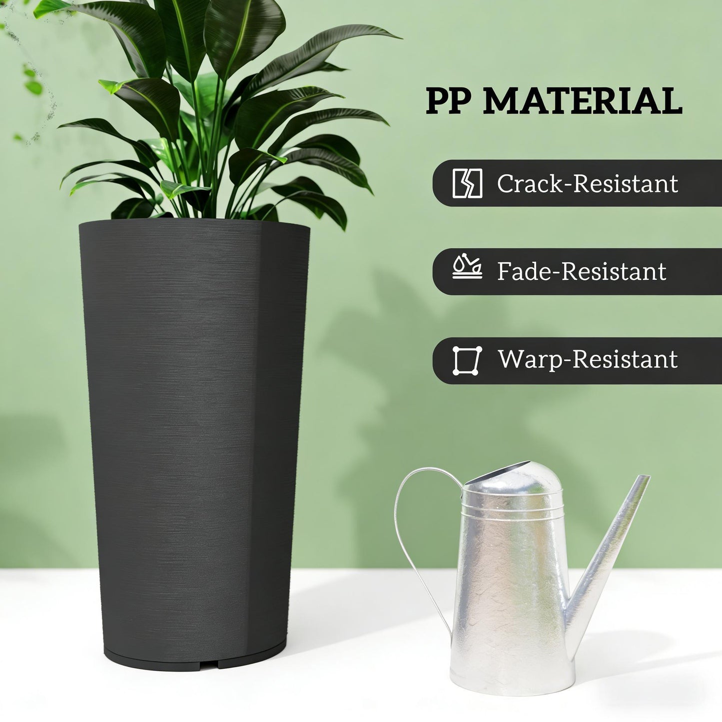 Set of 2 Stackable Large Flower Pots by HouseOfZazla in black PP material on Tampa Home & Garden Store