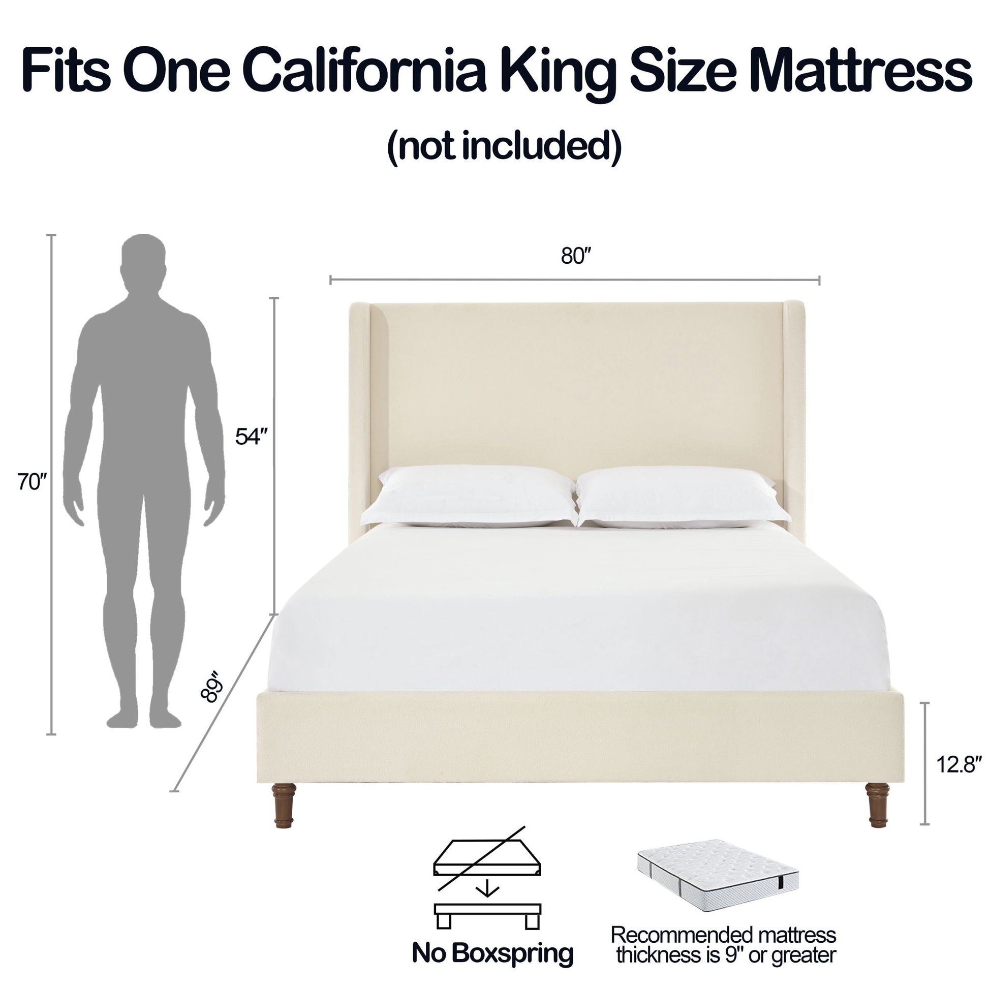 Harper Tall Headboard Upholstered Bed beige upholstery with tall padded headboard and wooden legs HouseOfZazla on Tampa Home & Garden Store